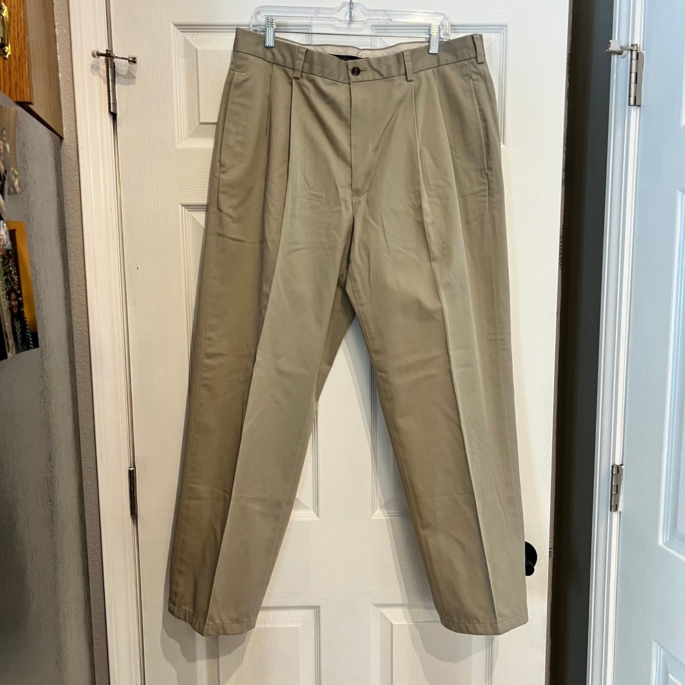 Brooks Brothers Chino Pants Cotton Twill Elliot Advantage Pleated Khaki 37x32